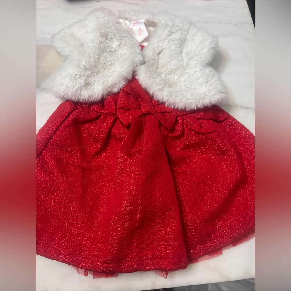 Cat & Jack 6-9 Months Baby Girl Holiday Christmas Winter Dress Faux Fur Red